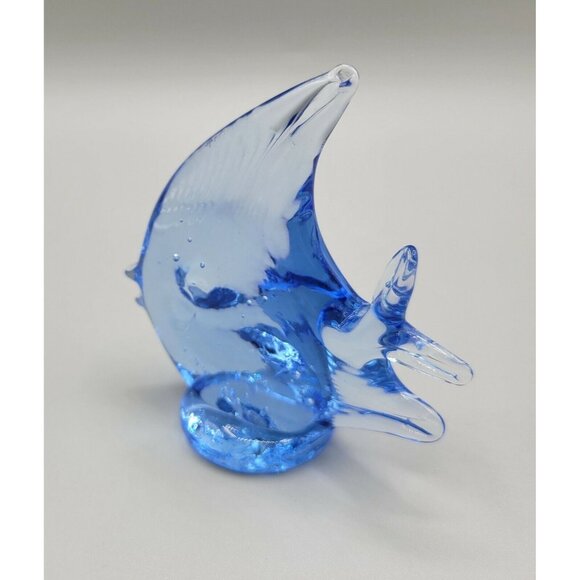 Art Glass Angel Fish Blue Figurine Paperweight Hand Blown Ocean Sea Life - Picture 8 of 11